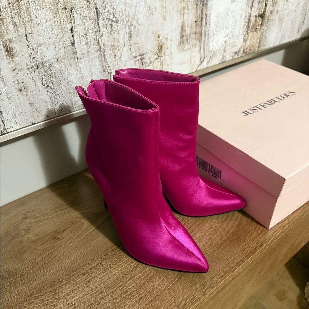JustFab Fuchsia Heeled Boots - Picture 3 of 7